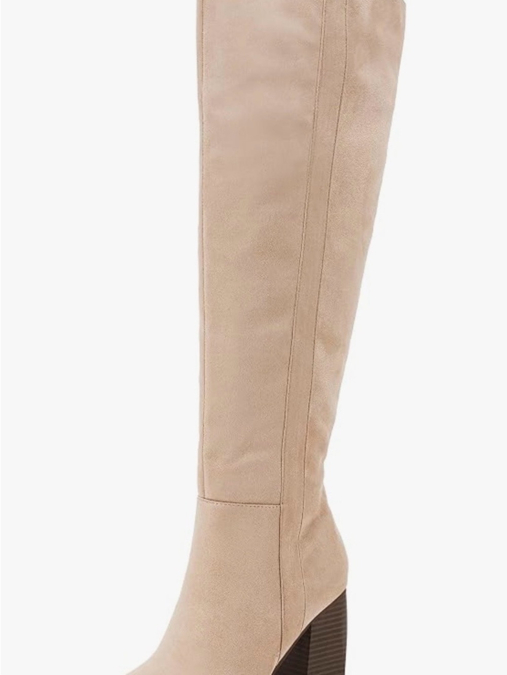 Seraih Beige Women’s Thigh High Boots Faux Suede Side Zipper Block Heel Size 10